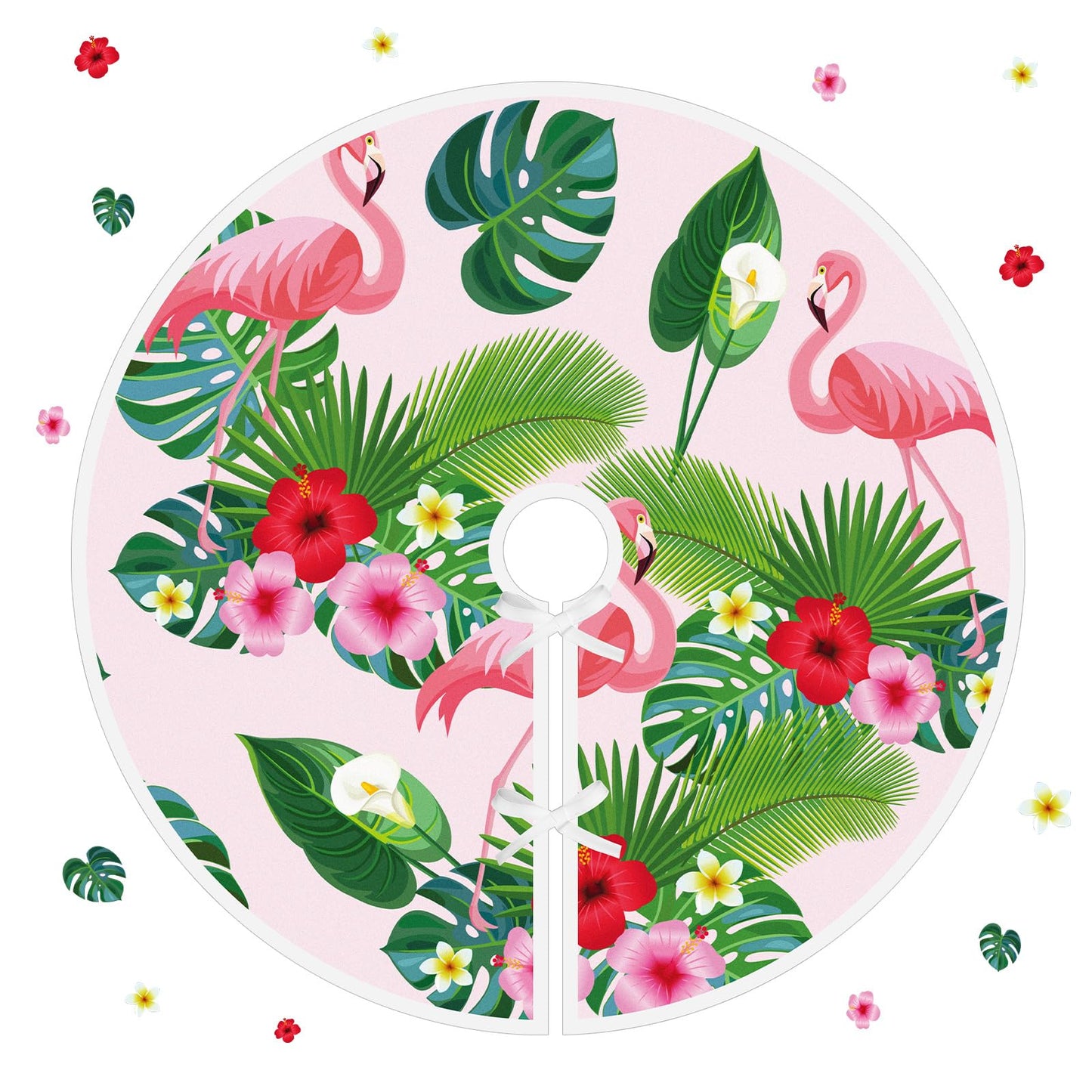 PullCrease 36 Inch Patriotic Tree Skirt Reversible Summer Flamingo Tropical Palm Leaf 250th Anniversary Memorial Day Double Sided Print Mat for 4th of July Summer Tree Decoration