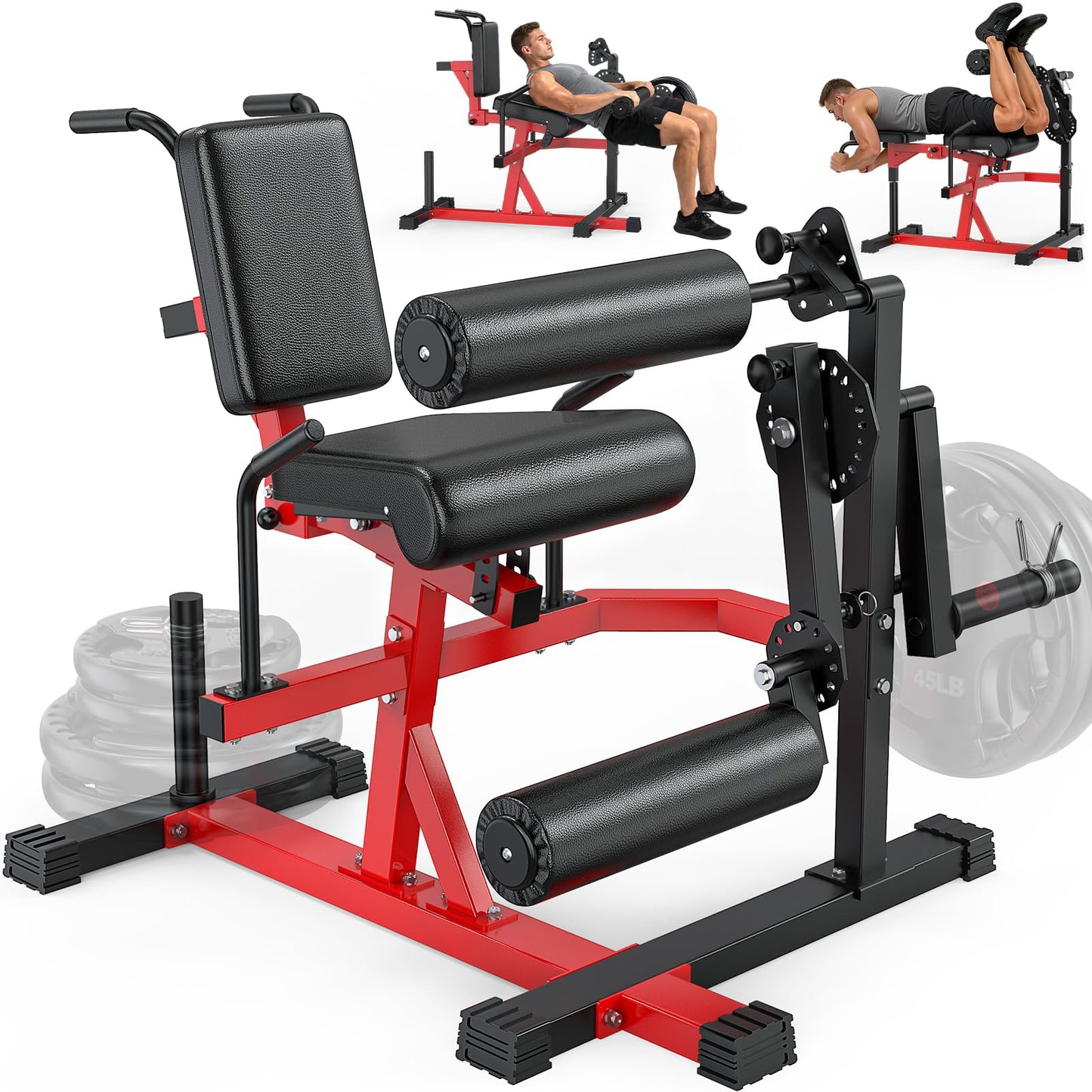 XDDIAS Leg Extension and Curl Machine, Adjustable Seated/ Lying Leg Exercise Machine for Home Gym, 1000LB Plate-Loaded Leg Workout Equipment with Thigh Hold-Down Pad, Extended Sleeve Fit 1''/2'' Plate