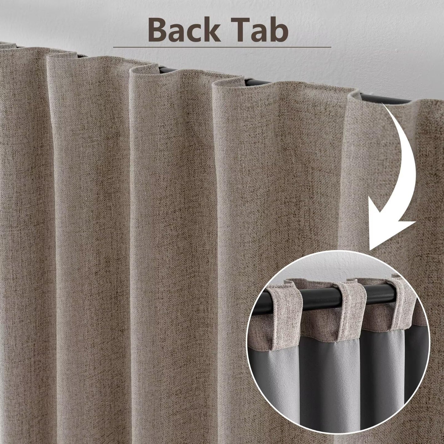 Zyvola 100% Blackout Curtains 96 inch Length 2 Panels Faux Linen Long Drapes for Bedroom Living Room Black Out Room Darkening Curtain Thermal Insulated Back Tab Rod Pocket(W52 x L96, Beige)