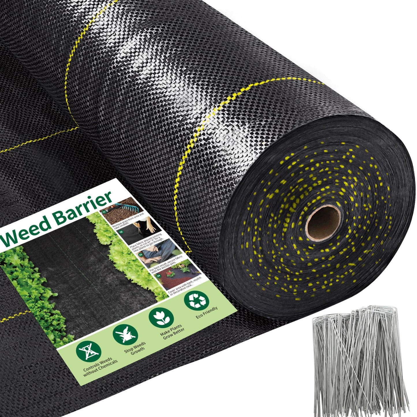 Shade&Beyond 6ftx300ft Weed Barrier Fabric, 3.5oz Heavy Duty Permeable Landscape Fabric, Woven UV Resistant Ground Cover with Staples for Gardens/Yards/Landscaping
