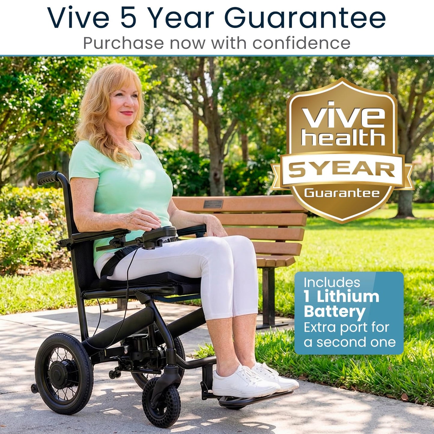 Vive Lightweight Electric Wheelchair for Adults - 39 lbs Carbon Fiber Foldable Power Chair Portable Motorized Mobility Aid for Seniors - Travel Friendly Durable Compact Collapsible Frame, Easy Storage
