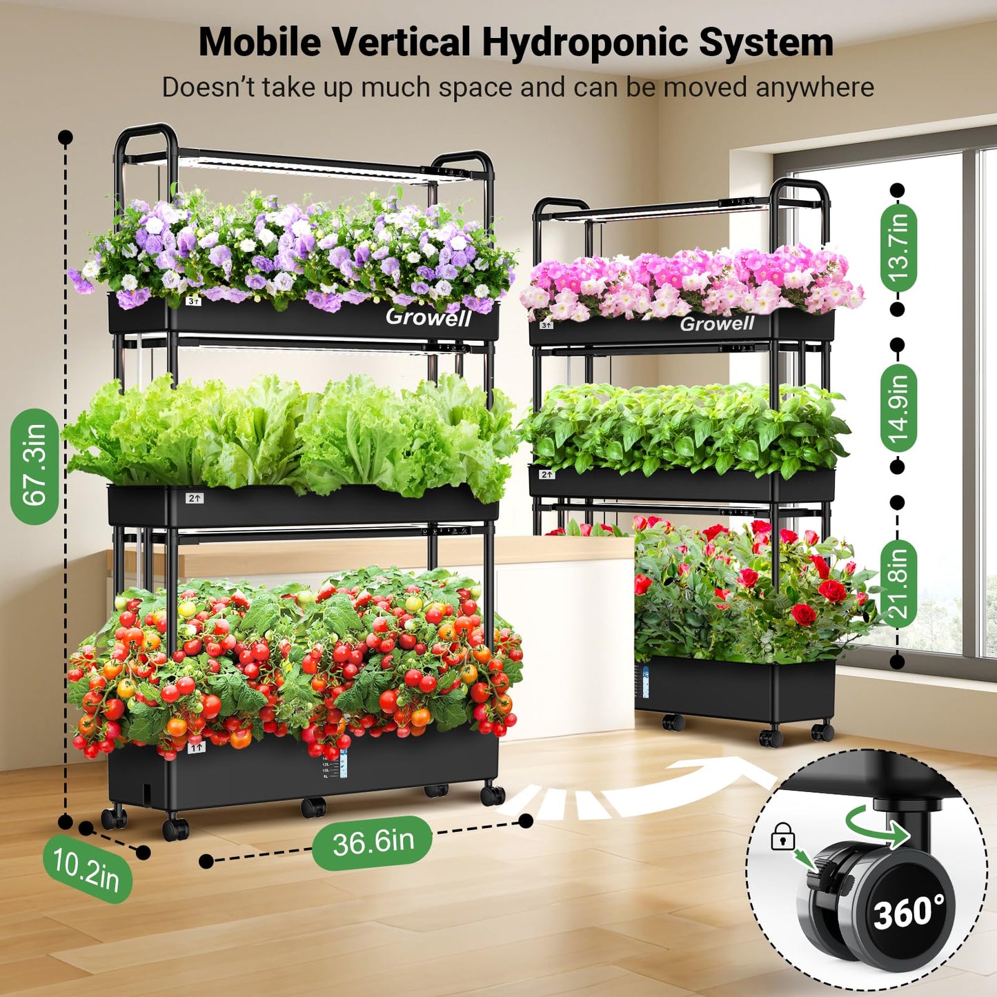 Growell 17 Pods Hydroponics Growing System & Large 90 Pods Vertical Garden