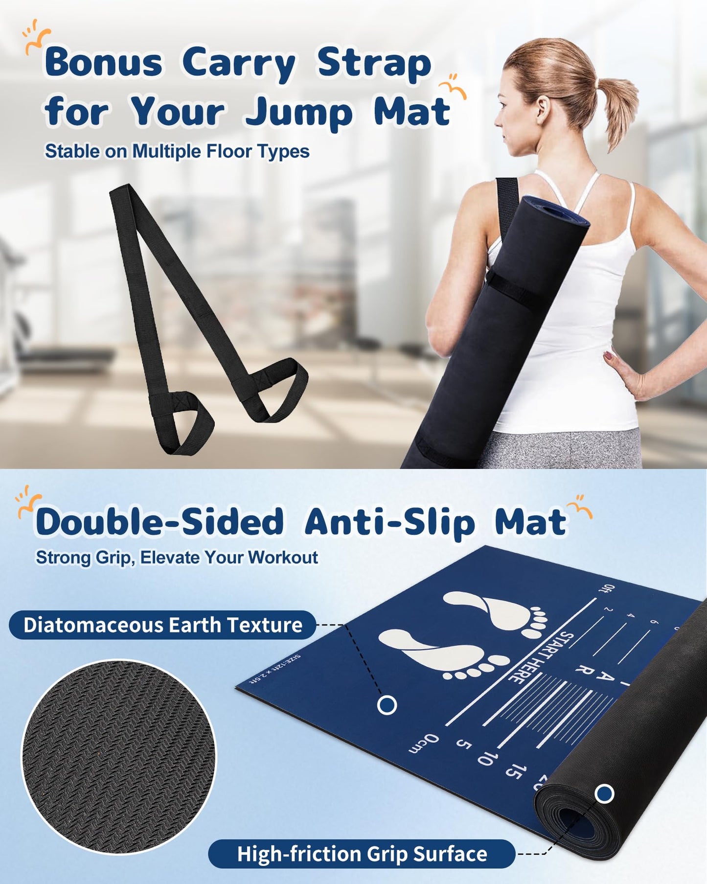 Newzela Standing Long Jump Mat, Broad Jump Measurement for School and Home Exercise, Non-Slip Gym Mat for Workout Training