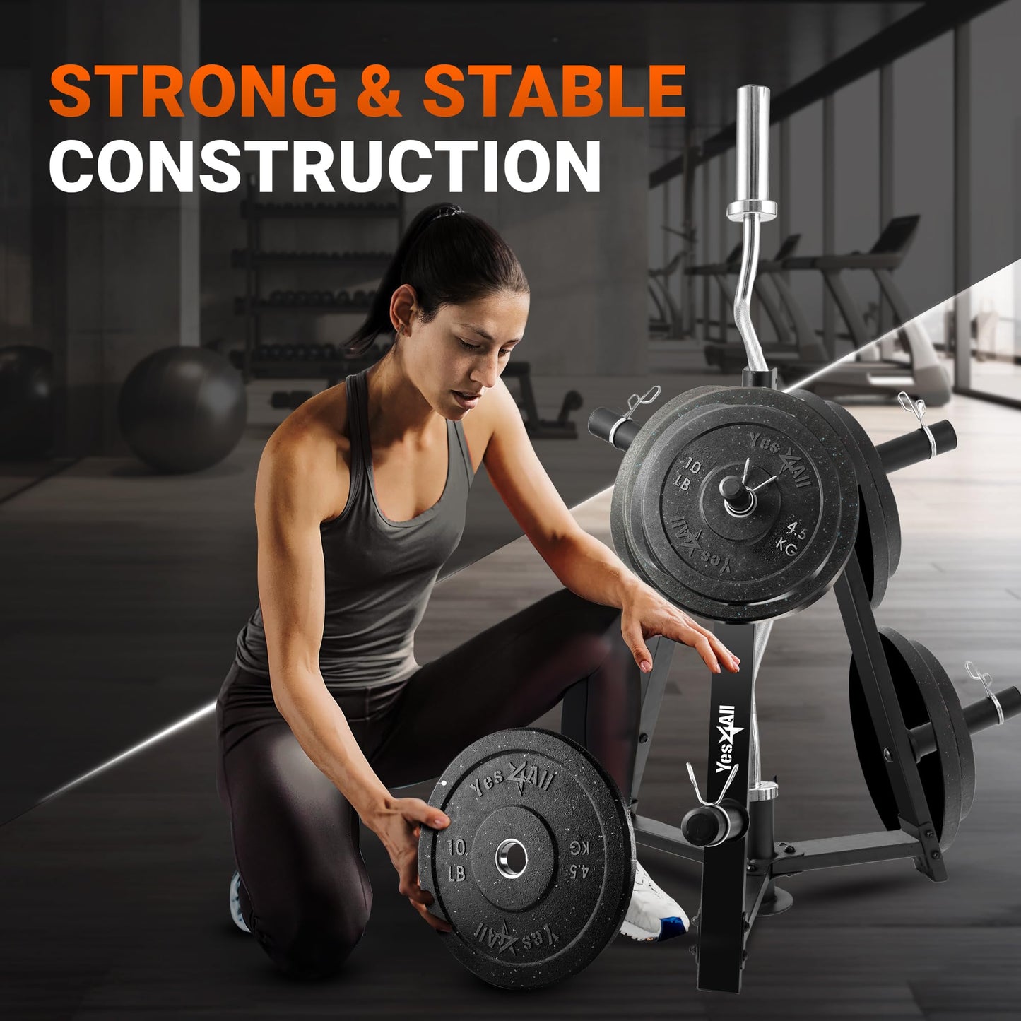 Yes4All Weight Rack, 1 & 2-Inch Plate Bumper Plate Rack, 350 lbs Capacity Barbell Weight Rack for Home Gym Training