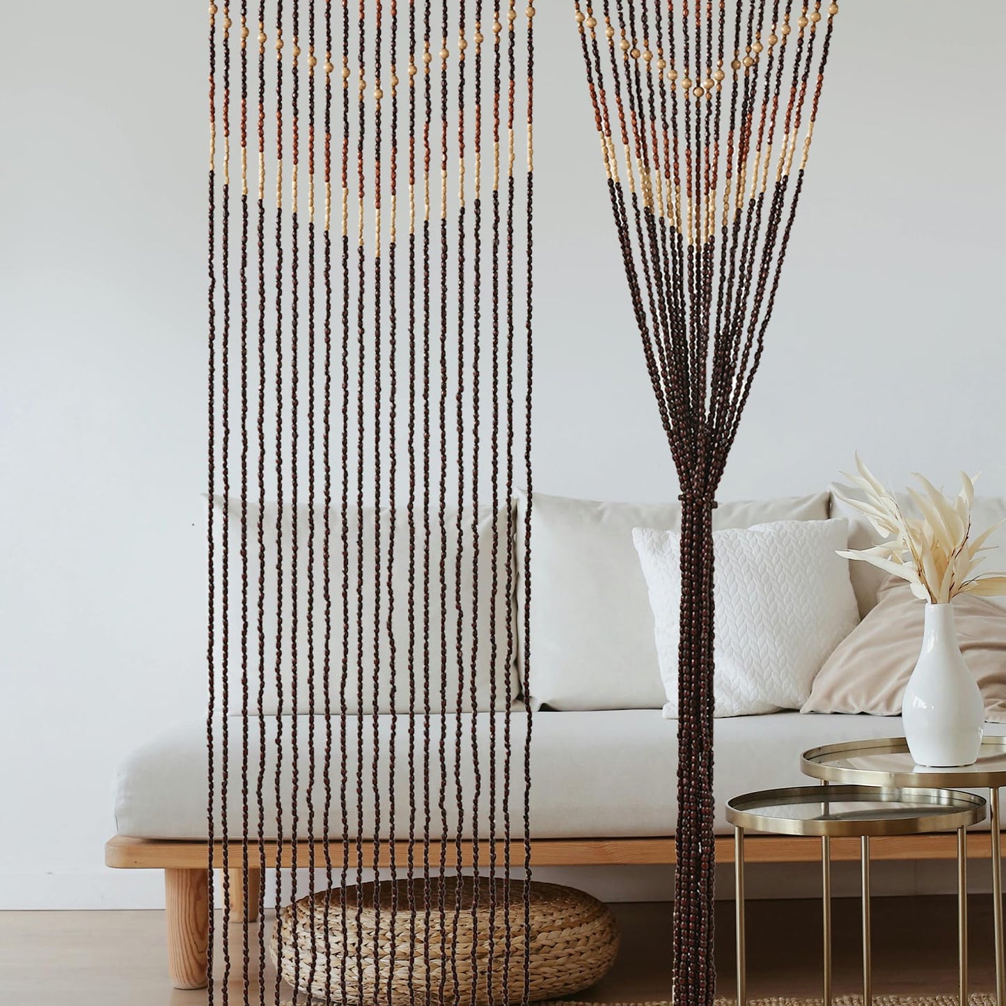 HYVAKUPPA 35.5" x 75" Boho Wood Bead Curtain for Doorways 40 Strands Door String Curtains Handmade Beaded Curtain Window Hanging Room Divider Wave Pattern for Home Decoration, Dark Brown
