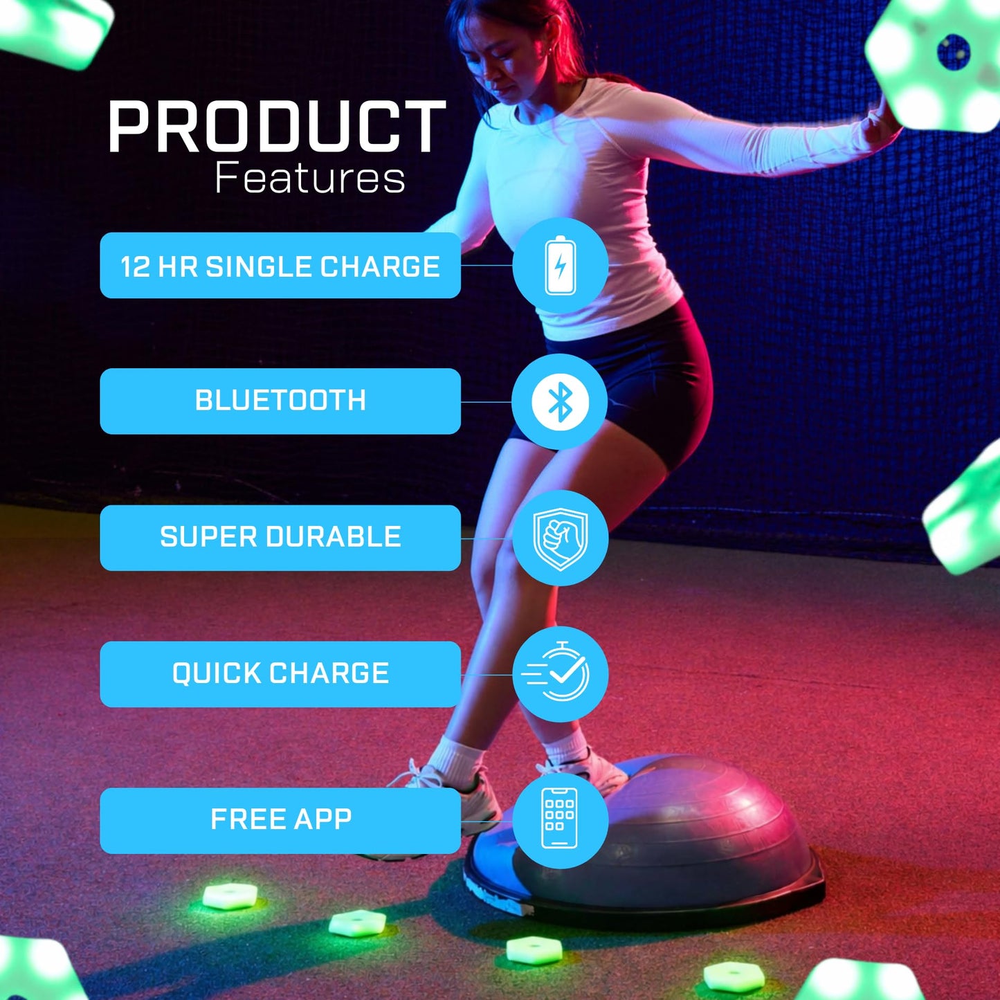 Sports Reaction Agility Lights Training Kit Improves Reaction Time & Agility for Athletes, Physical Therapists & Fitness Trainers Sports. Free App (8 Pods Reaction Lights)