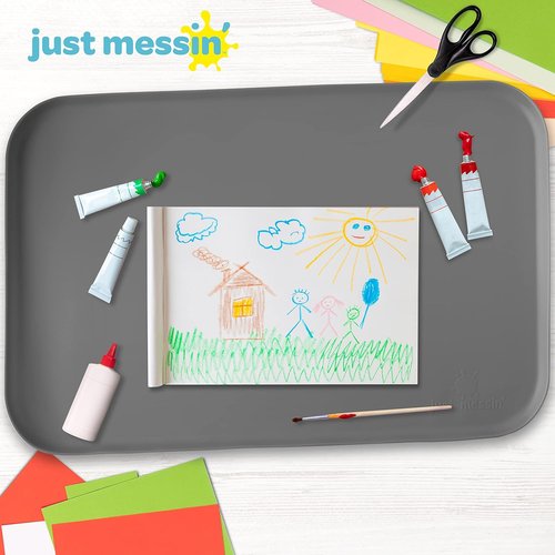 Just Messin’ Silicone Art Mat - Reusable Non-Slip, Heat-Resistant Design | 16"x26", Gray, Perfect for Kids' Crafts