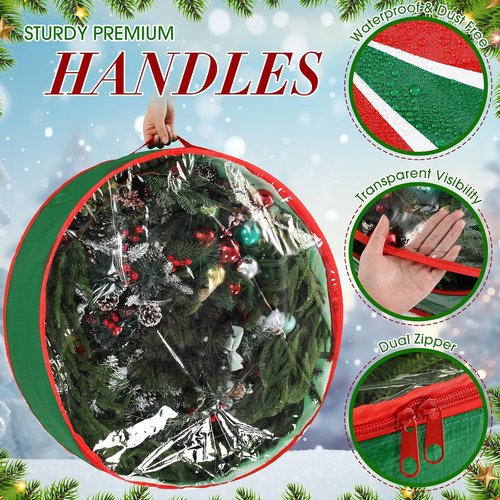 4 Pack Wreath Storage Containers by [Brand Name] - Durable Hard Shell Bags with Dual Zipper | Large Red & Green for St. Patrick's Day