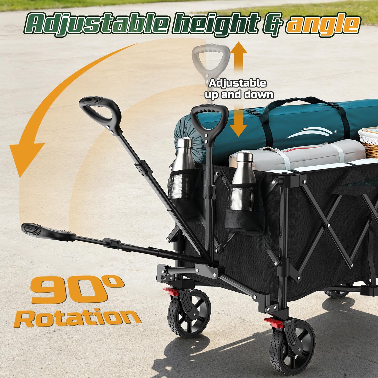 Wagons Carts Foldable,Collapsible Wagon with Wheels,450LBS Heavy Duty Beach Wagon Cart,Lightweight Portable Folding Utility Wagon Cart with Cup Holders for Camping, Garden, Sports, Grocery pcs