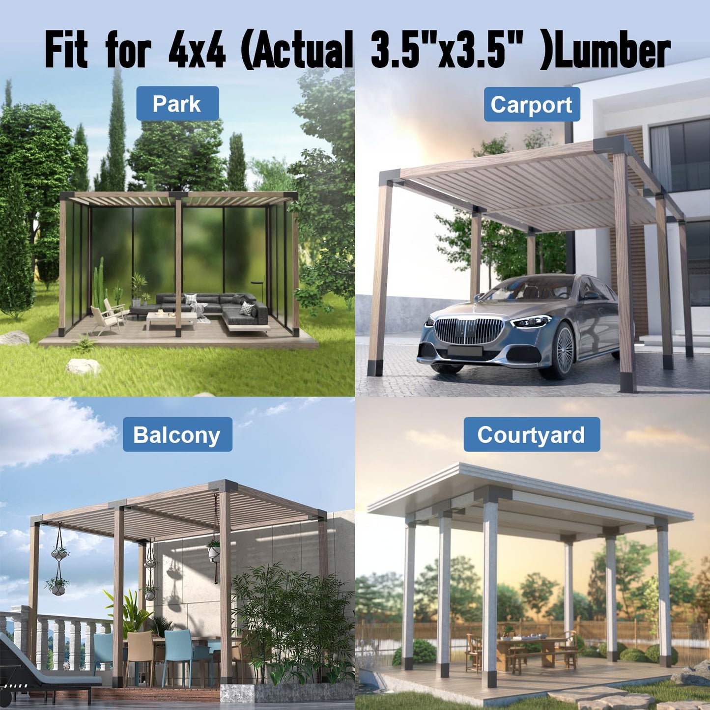 Pergola Kit, Heavy Duty Pergola Brackets for 4"x 4" (Actual 3.5" X 3.5") Lumber,DIY Rust-Proof Gazebo Hardware Kits with 3-Way & 4-Way Corner Bracket, Gazebo Brackets Kits for Patio Backyard Outdoor