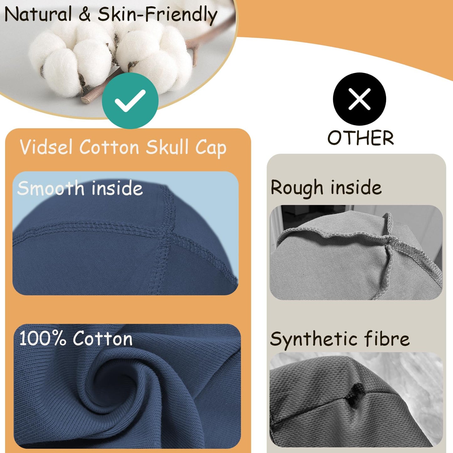 vidsel 100% Cotton Skull Caps for Men Women Breathable Night Cap Sleep Hats Soft Lightweight Running Beanie Helmet Liner