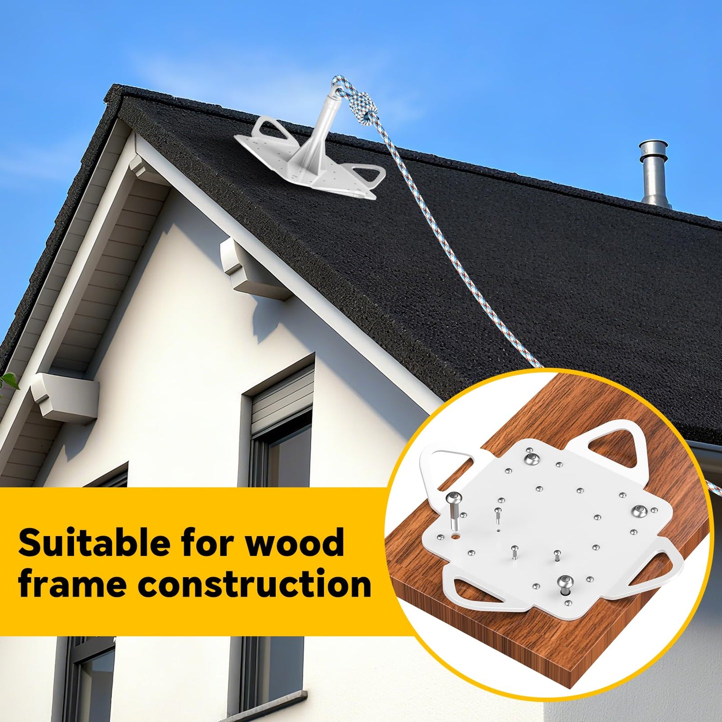 ‎Apex Guard Fall Protection 360° Rotating Roof Anchor with 4-Side D-Rings – Heavy-Duty Galvanized Steel Permanent Roof Safety Anchor for Commercial & Residential Use