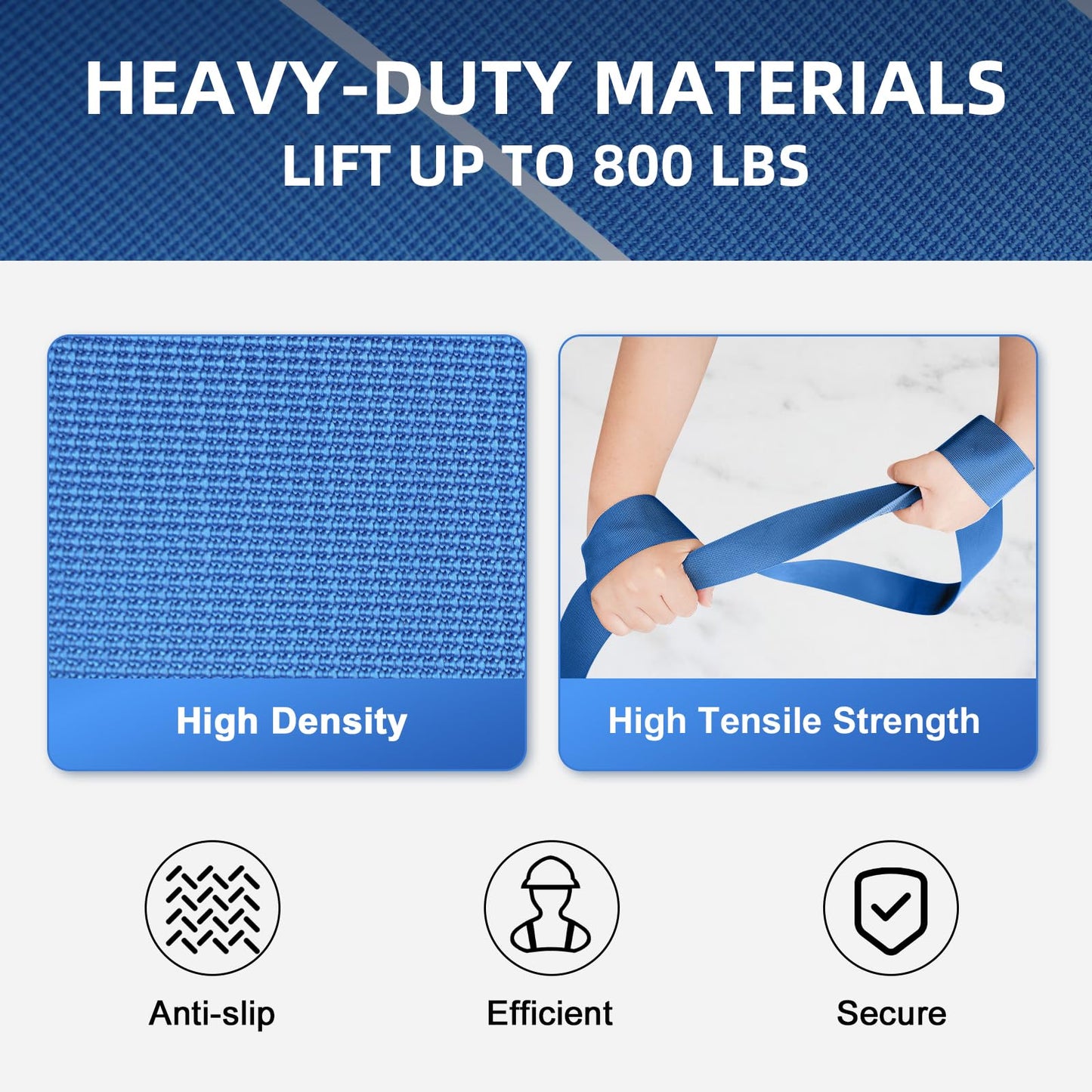 Ytonet Moving Straps, 2-Person Lifting and Moving System with 12 Comfortable Thickened Sponge Pads, Lifting Straps for Move Furniture, Appliances, Heavy Objects up to 800 lbs, Wire Rope Slings Blue