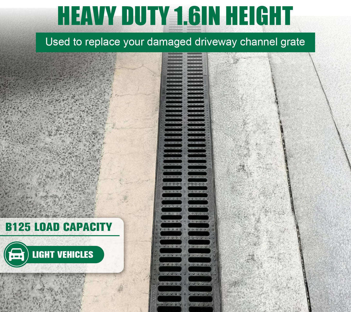 Natotela 6 Pack Driveway Polymer Plastic Trench Drain Grate-19.7x7.9x1.6 in. Heavy Duty Channel Drain Cover,Total Length 118 in Polymer Drain Strainer,Outdoor Drainage Grates for Garage,Parking Lot