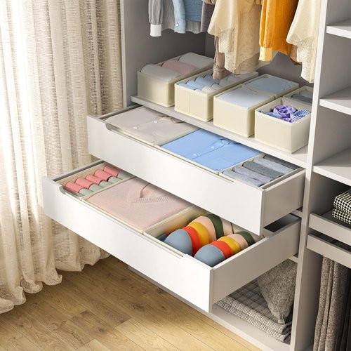 DIMJ Drawer Organizer - 12 Pack Foldable Fabric Storage Bins for Clothes & Baby Items | Beige
