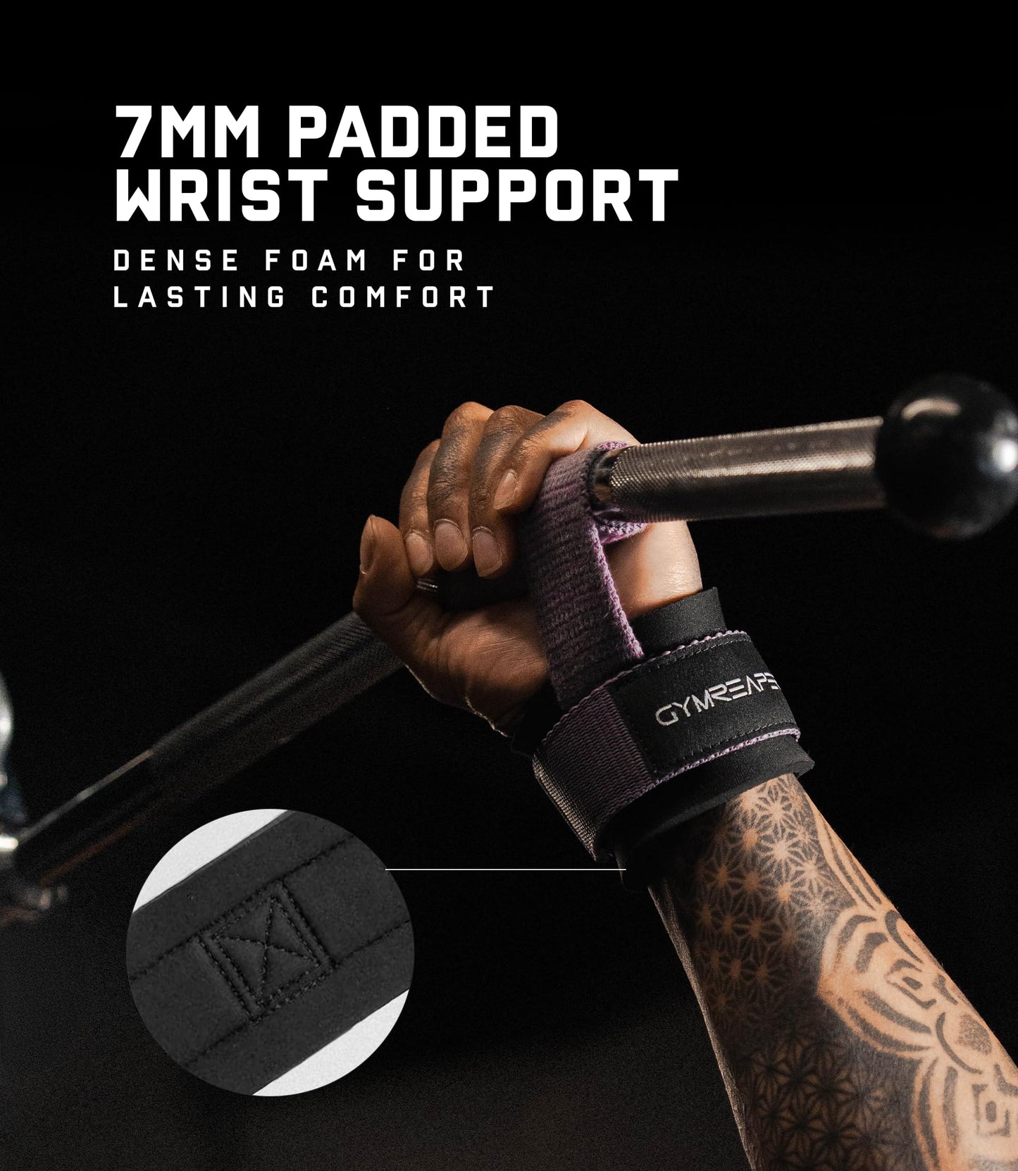 Gymreapers Weight Lifting Straps With Dowel - Wrist Straps for Weightlifting - Workout Deadlift Wrist Weights - Reinforced Stitching & Padded Fit Gym Accessories for Strength & Gym Hand Grip (Lilac)