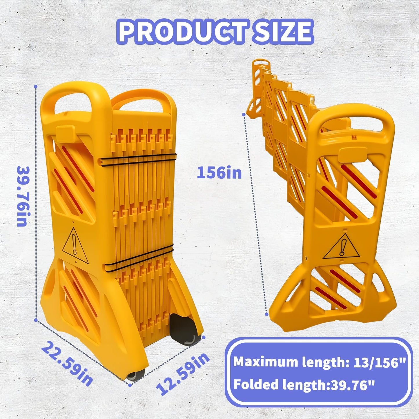 Commercial Portable Safety Barrier, 13Ft Expandable Mobile Barricade, Heavy-Duty Weather Resistant Metal-Plastic Barrier for Construction Traffic Control Driveway Home Commercial Use
