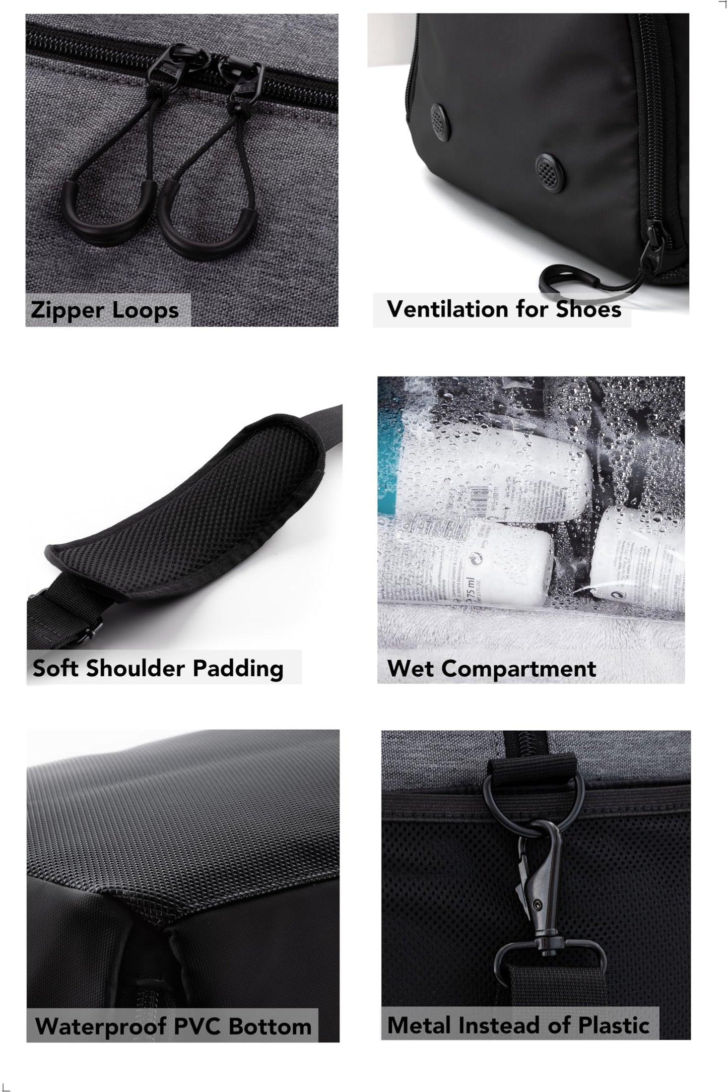 Fitgriff® Gym Bag V2 for Men and Women with Shoe & Wet Compartment - Duffle Bag for Travel, Sports, Fitness and Workout (Black/Grey, 19 x 10 x 11″ (Small))
