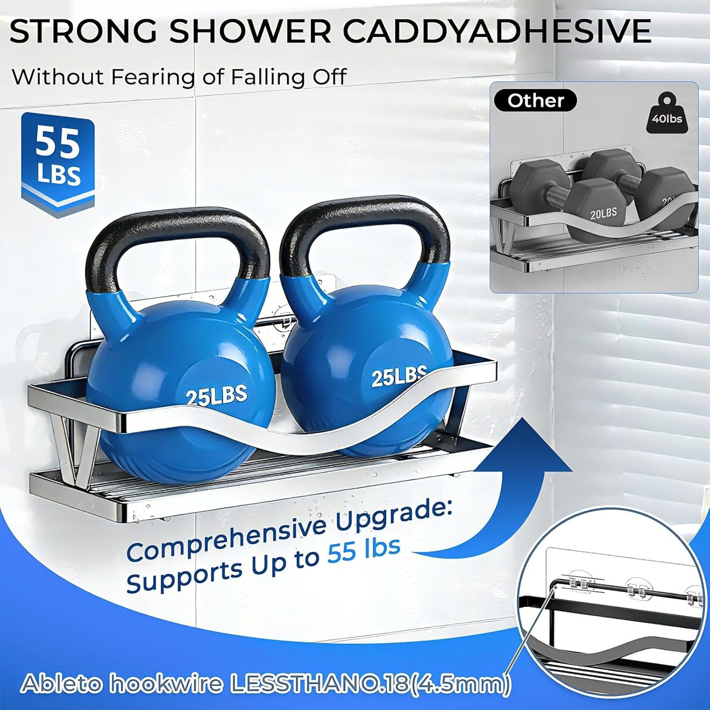 Skiennix Shower Caddy Adhesive Hooks - Strong Waterproof Strips for No-Drill Bathroom & Kitchen Storage | 14 Pack
