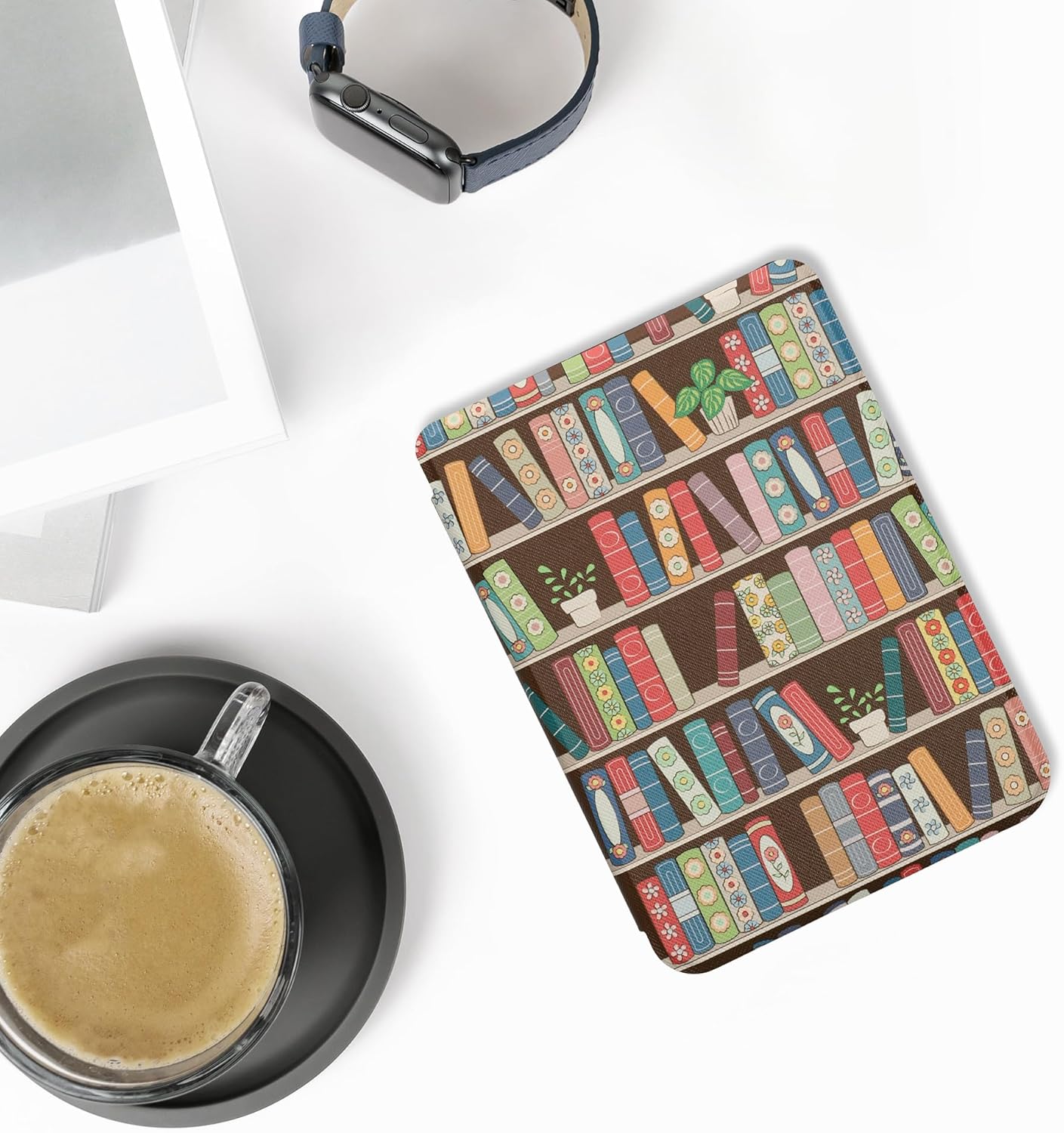 kwmobile Summer Case Compatible with Kobo Clara BW/Colour Case - eReader Cover - Library Blue/Green/Dark Pink