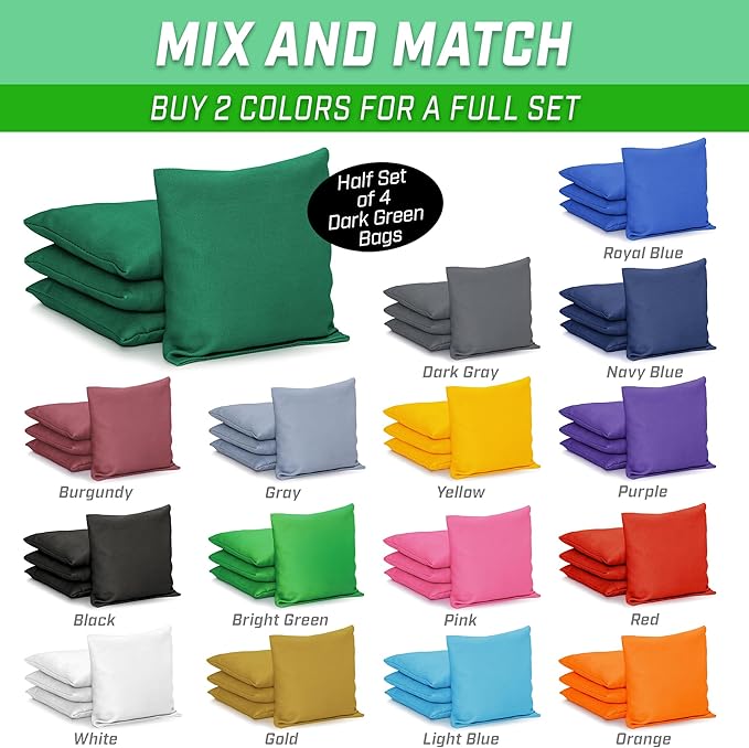 GoSports Classic Cornhole Bean Bags Set of 4-16 Colors Available - Regulation All Weather, Mix and Match