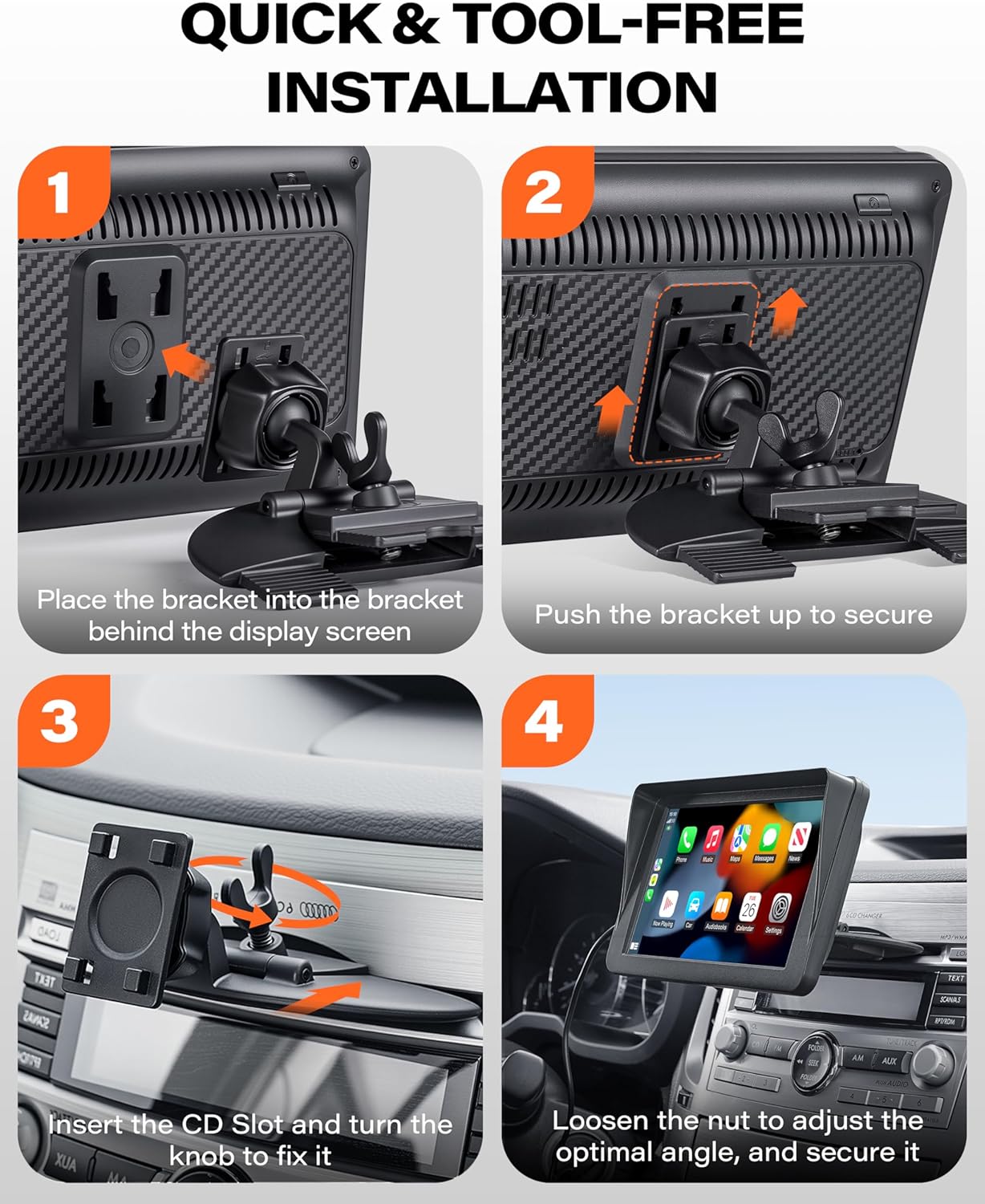 1Zero 360 7-11 Inch CD Slot Mount for CarPlay Screen, Rotation Tool-Free Installation CarPlay CD Mount Compatible