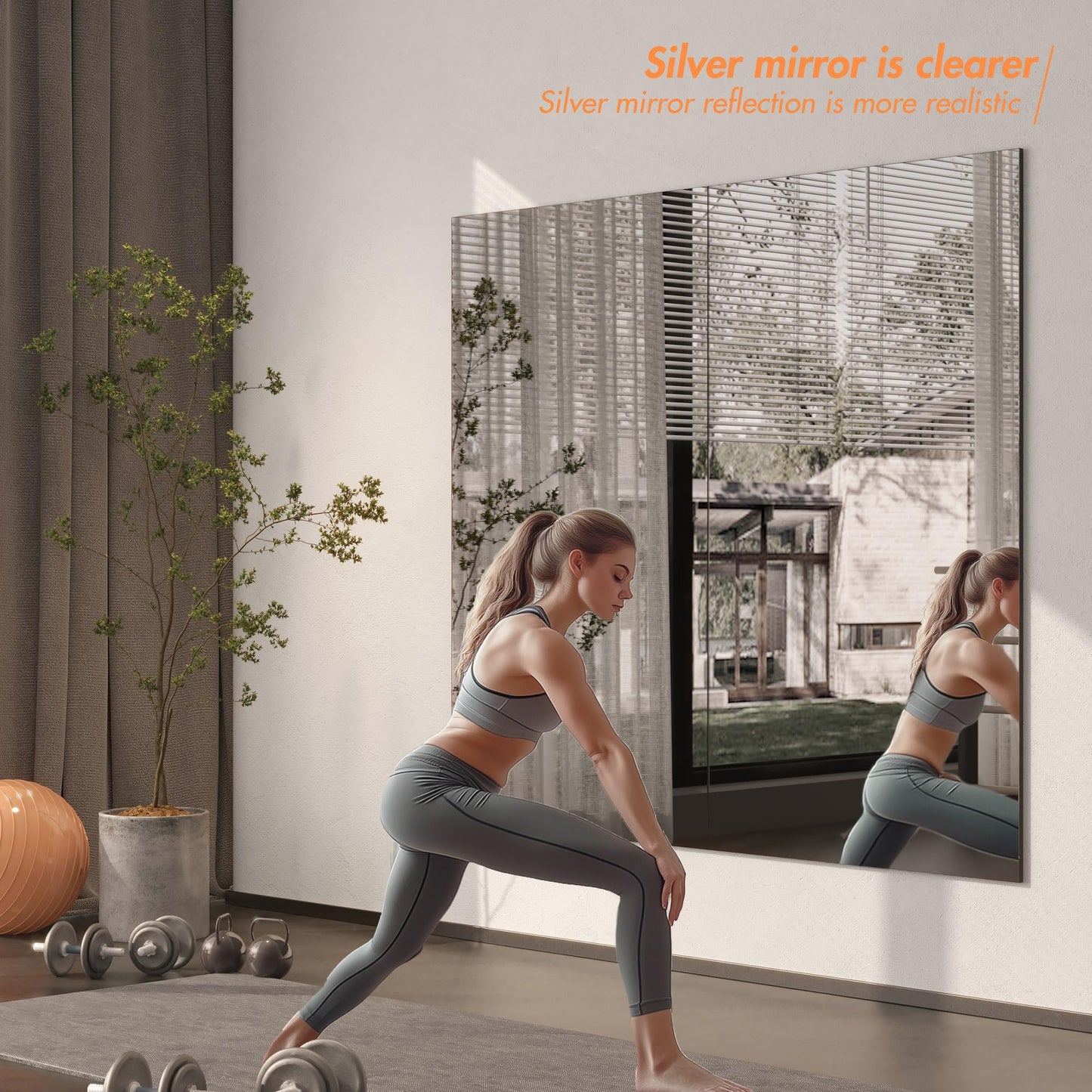 Hasipu Home Gym Workout Mirror 72" L x 36" W-1pc Large Full Length Mounted Full Body Frameless Mirror for Workout, Yoga, Garage, Bedroom, Dance