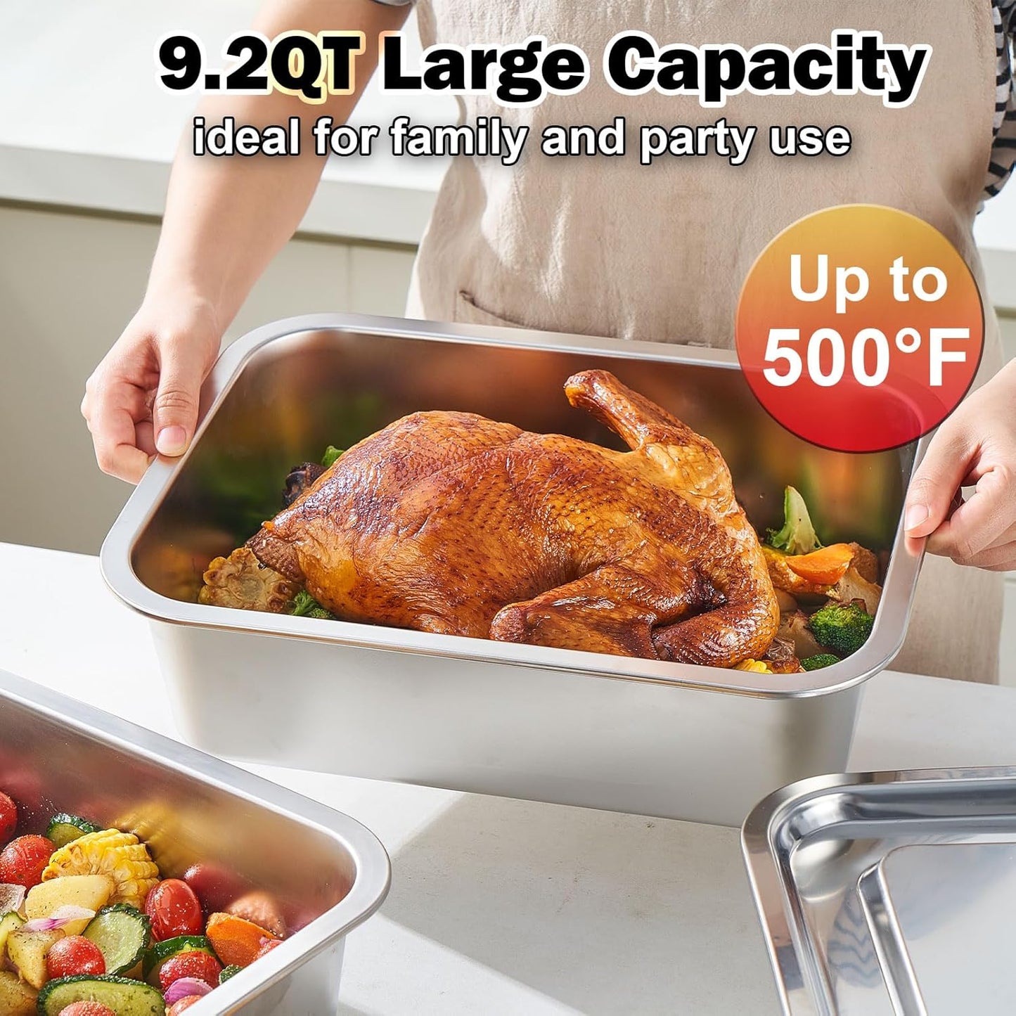 Skiennix 4-Inch Extra Deep Lasagna Pan - 11.6x15.6 Inch Nonstick Stainless Steel with Lid | 9.2QT Capacity