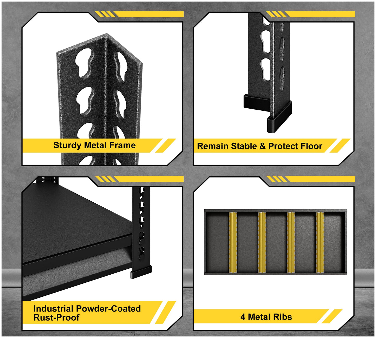 Rufokisa Metal Garage Shelving Heavy Duty，1530LBS Loads Garage Storage Shelves, 48”W 3-Tier Adjustable Storage Racks and Shelving Units for Garage Basement and Kitchen, 48”W x 18”D x 39”H,Black