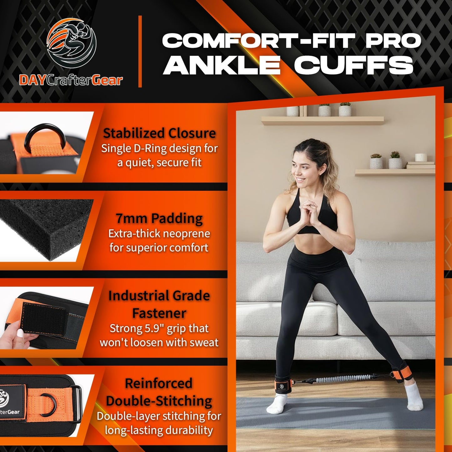 Ankle Resistance Bands with Cuffs & Bonus Fabric Resistance Bands for Working Out – Home Workout Set for Legs, Glutes, Yoga, Pilates, Strength Training Women & Men – Includes Bag & Guide
