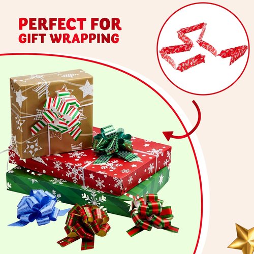 JOYIN 24 PCS Christmas Wrap Ribbon Pull Bows - Easy Gift Wrapping Accessory for Presents & Decorations