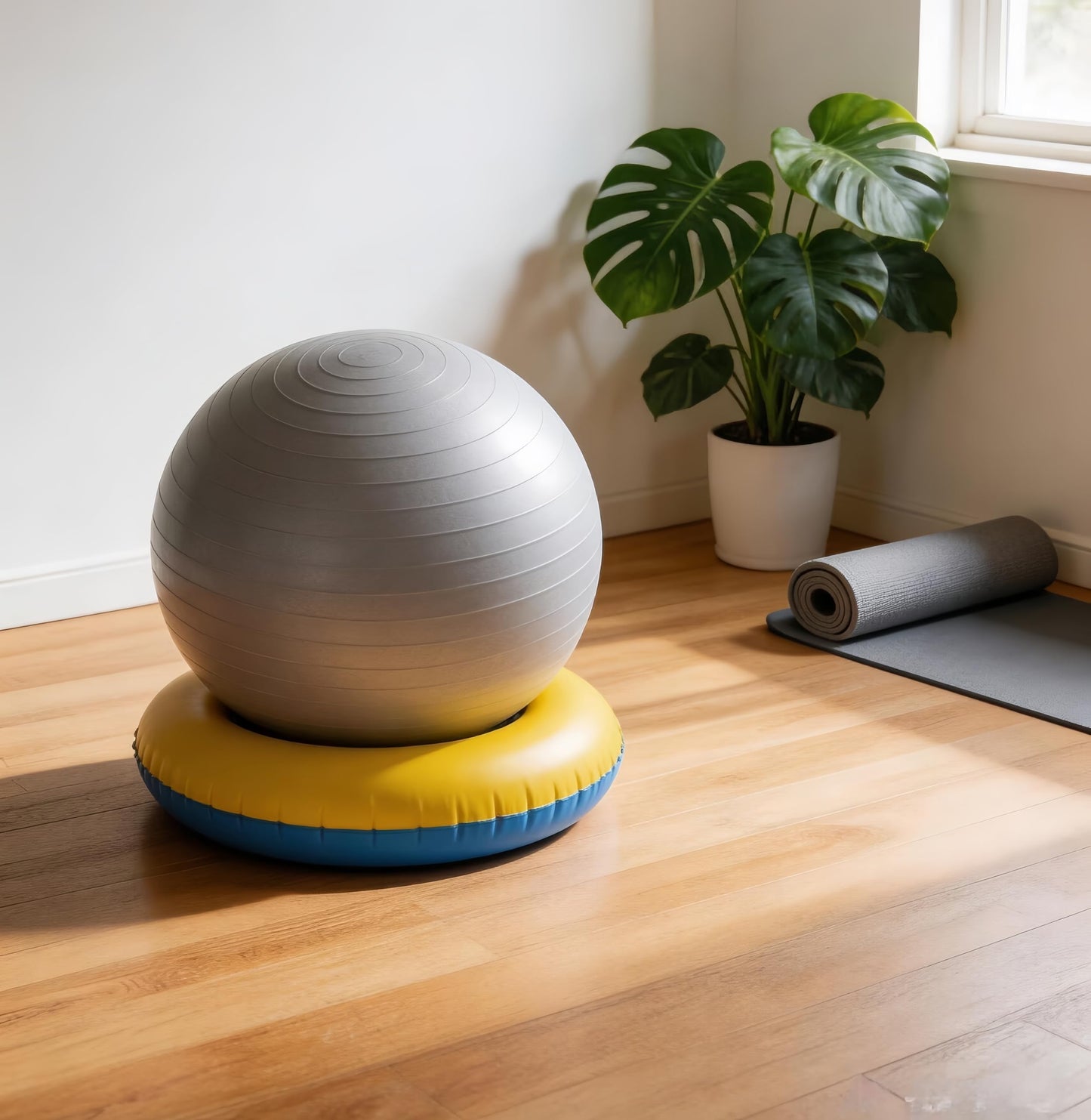 DJDXIZJEK Yoga Ball stabilizer Base - Anti Slip stabilizing Ring, Anti roll Bracket, Suitable for Homes, Offices, and Gyms. Helps with the Storage and Organization of Yoga Balls (Yellow Blue)