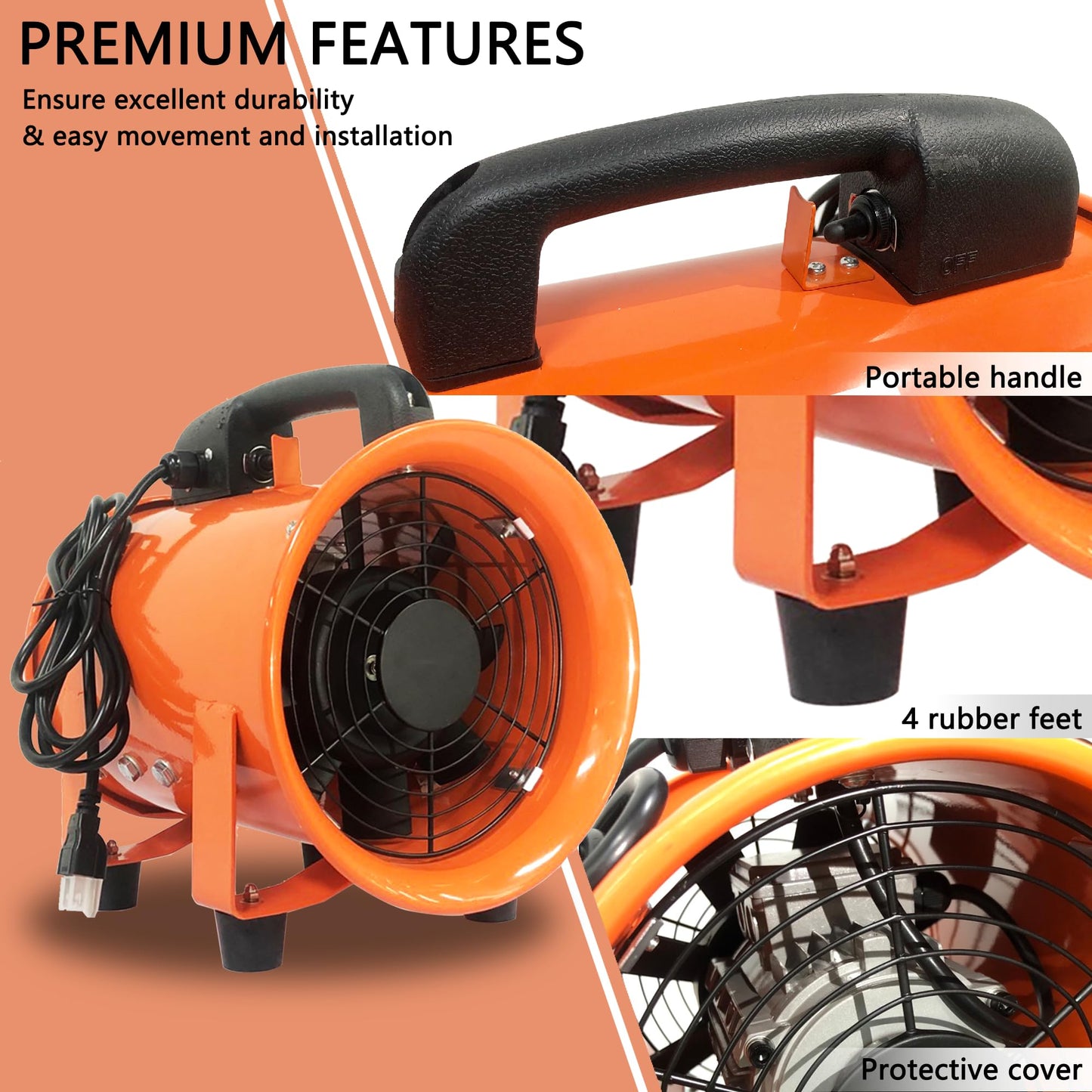 FICBXRA Utility Blower Fan 12 Inch Portable Axial Exhaust Fan 790W/7A 2300CFM High Velocity Ventilator with 16FT Duct Hose for Exhausting & Ventilating at Home and Job Site