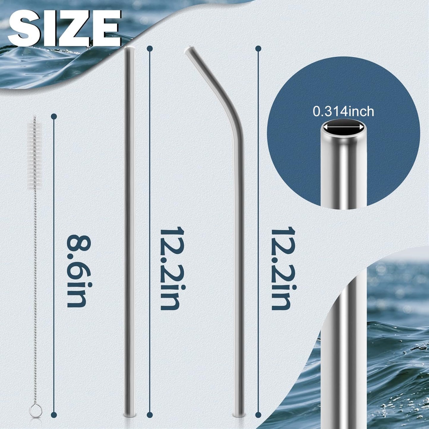 Skiennix 40oz Tumbler Straws - 6 Metal Stainless Steel Replacement Straws, 12-Inch Extra Long | 3 Straight & 3 Bent