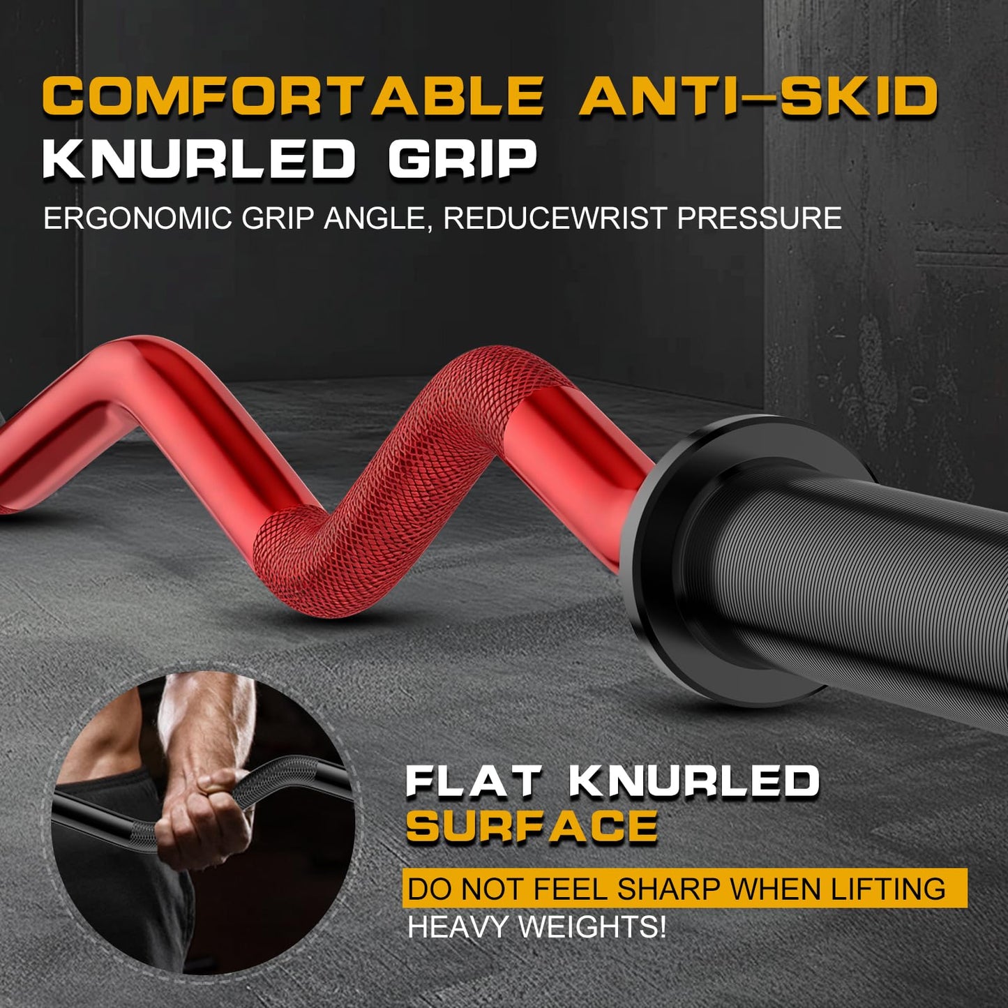 Olympic EZ Curl Barbell Bar 47",Mute Bearings - 2" Curl Bar for Weight Lifting, Hip Thrusts,Biceps,Squat-Home Gym Weight Bar-Chrome Curling Strength Training, 2Pcs Collars(800lbs Weight Capacity) (Red)