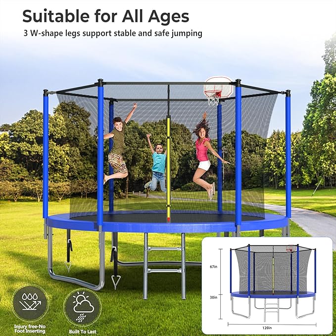 Upgraded 16FT 15FT 14FT 12FT 10FT 8FT Trampoline Outdoor with Basketball Hoop and Net, Capacity for 4-6 Kids and Adults