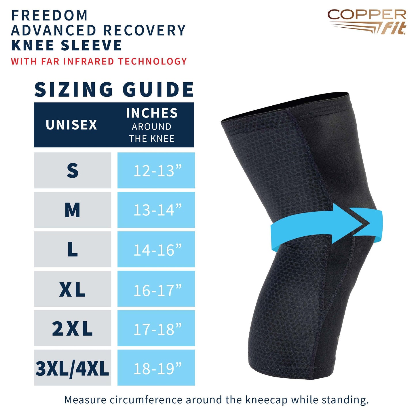Copper Fit PRO Recovery Knee Compression Sleeve - Breathable, Second Skin Feel - Arthritis, Joint Pain, Circulation - For Men and Women (Large)