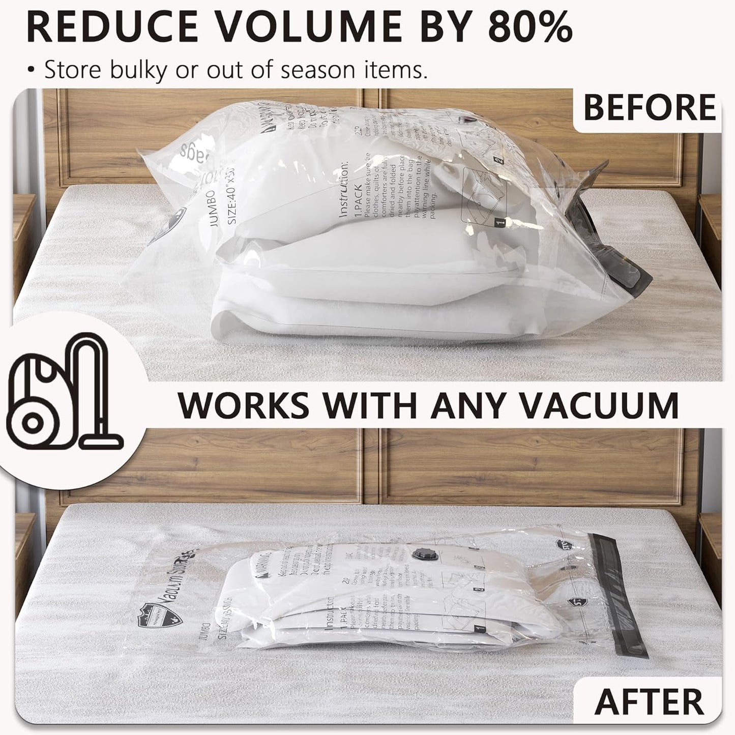 Skiennix Vacuum Storage Bags - Compression Packing Space Saver for Clothing & Bedding | 8 Large Bags