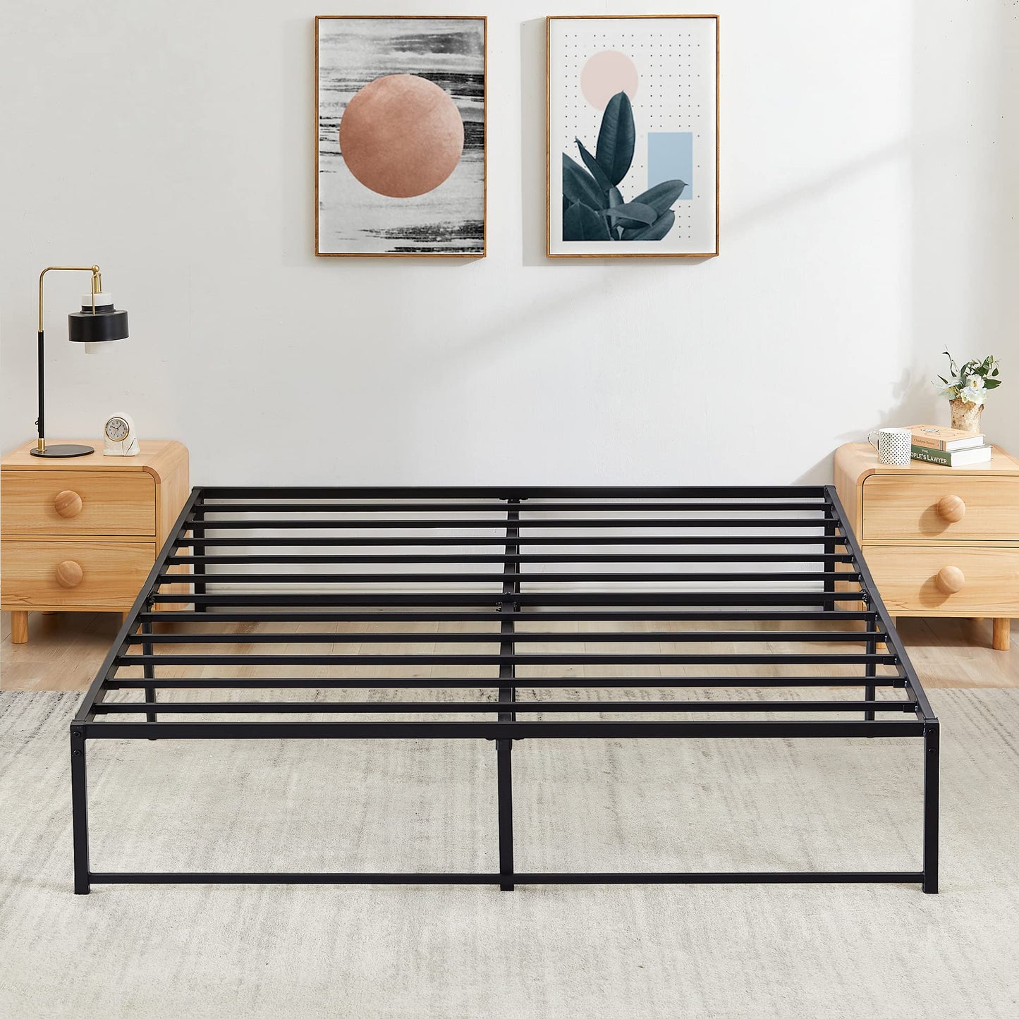 VECELO Full Size Metal Platform Bed Frame No Box Spring Needed 14 Inch Heavy Duty,Matte Black
