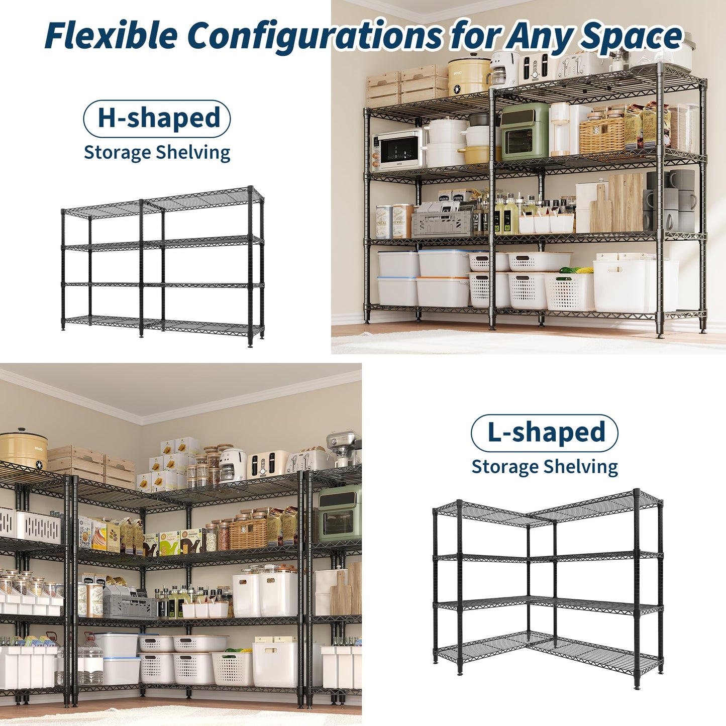 MilleLoom Metal Storage Shelves 4-Tiers, 60" H Wire Shelving Units Heavy Duty 265LBS Loads per Shelf, Adjustable Standing Wire Rack Shelf, for Home Office Pantry Room Basement,71" W x 15.7" D