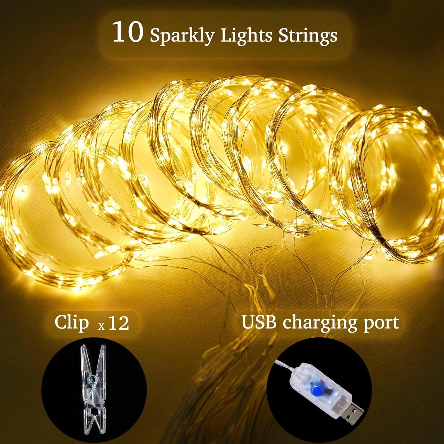 Tao-Ge 10ft 10ft x Champagne Sheer Tulle Backdrop Curtains with Lights String for Party Wedding Wrinkle Free Curtain