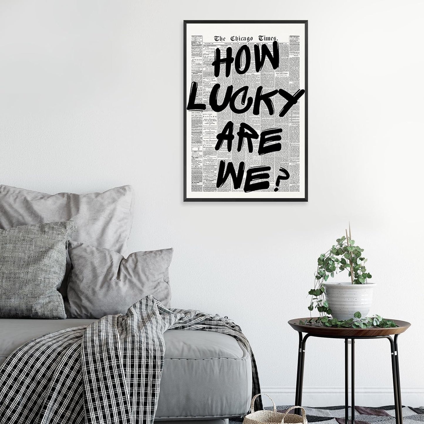 Skiennix Retro Black And White Newspaper Poster - Positive Affirming Quote Canvas Wall Art | 12x16in Unframed