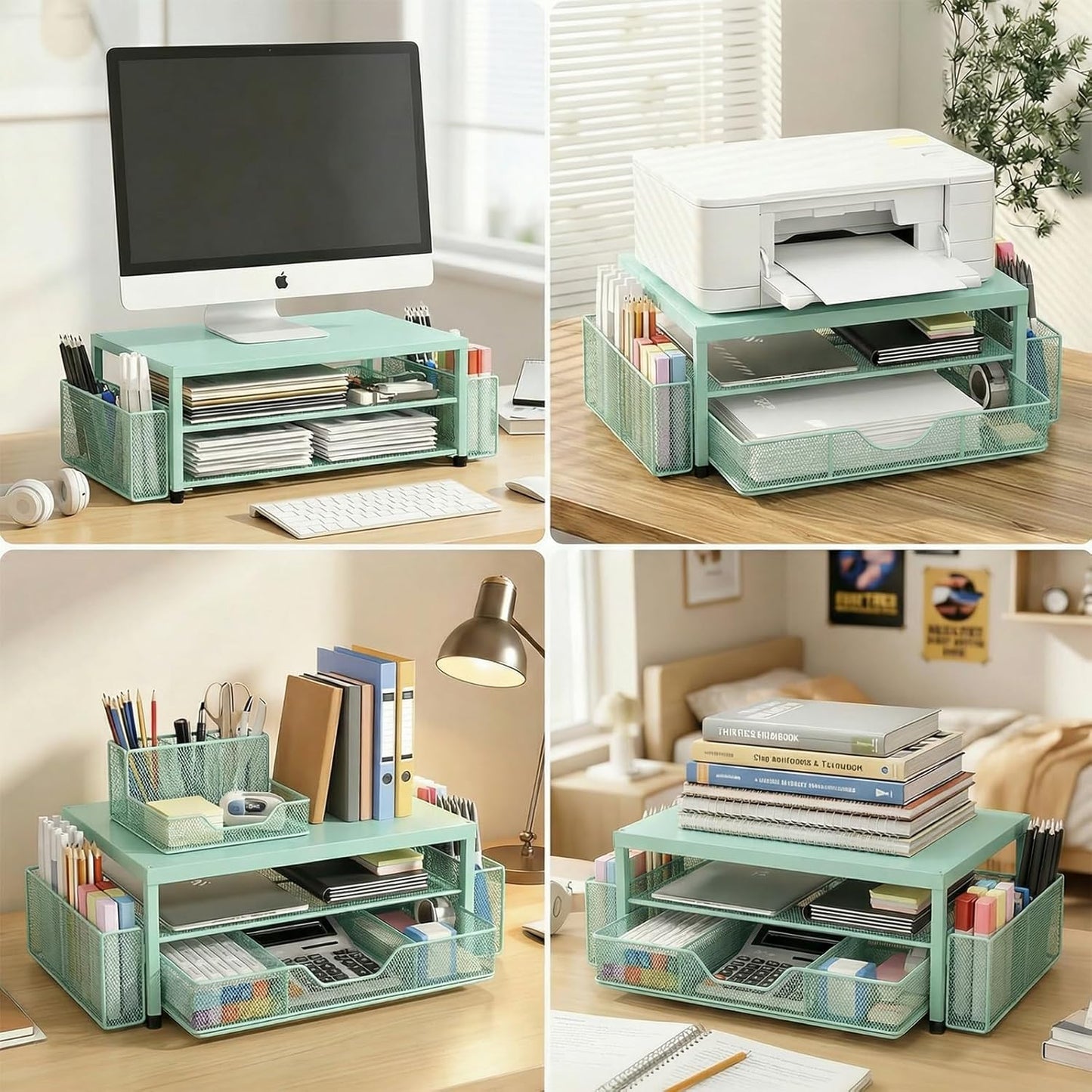 2 LEKETREE Tier Monitor Stand, Computer Monitor Riser, Office Desk Accessories, Desk Organizer Desk Shelf Printer