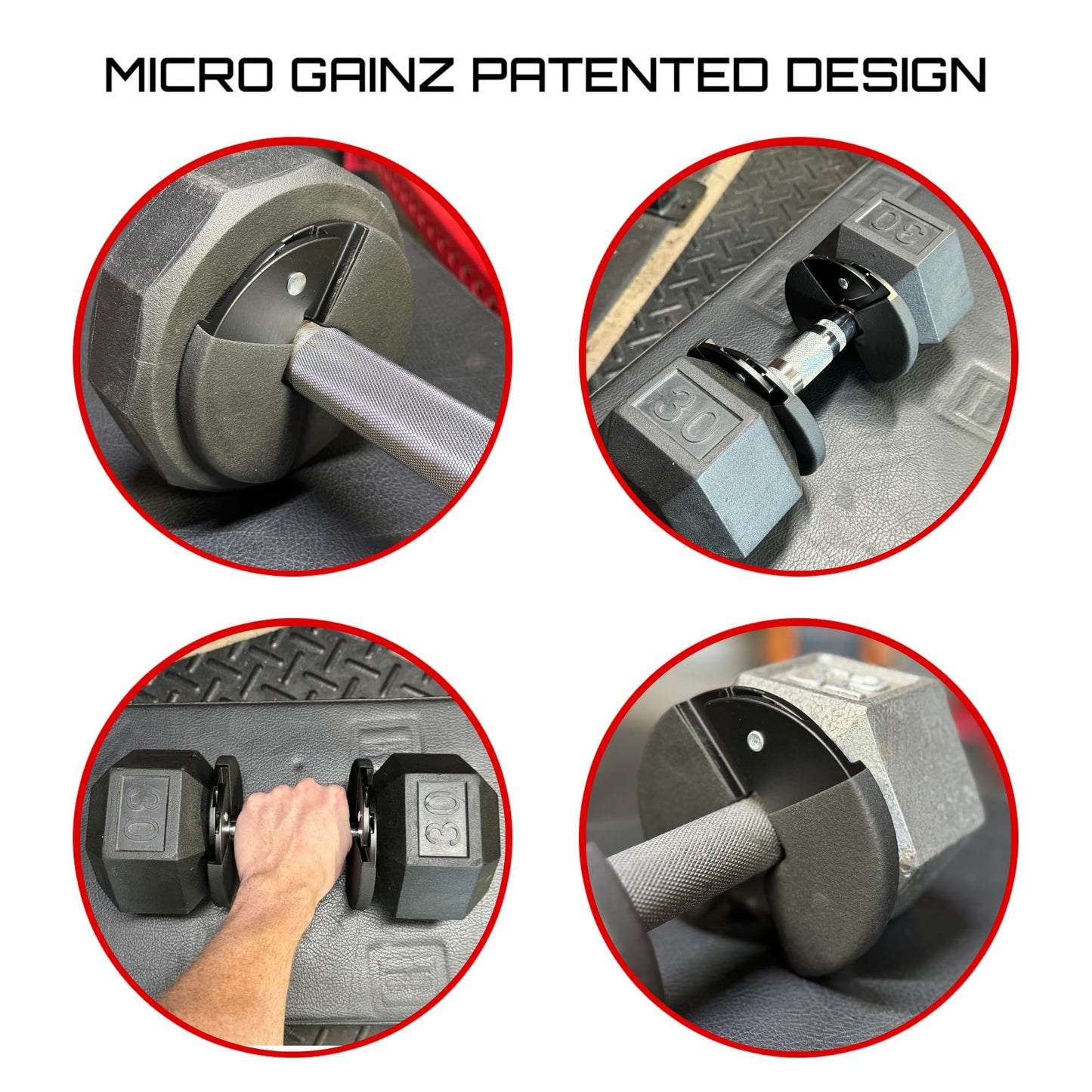 Micro Gainz Dumbbell Fractional 1.25lb Weight Plate, Ideal for Micro Loading, (Choose Color) 4 Piece Fractional Weight Plates, Designed for Dumbbell Training, Made In USA (Black Dip Coated)