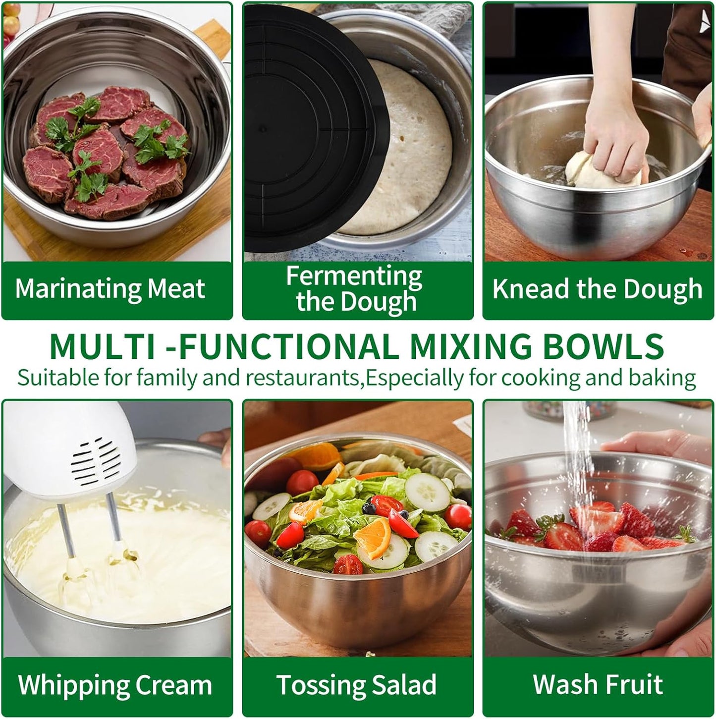 WEPSEN Mixing Bowls Set - 25PCS Stainless Steel Bowls with Lids | Large Nesting Sizes 1.5QT to 7QT
