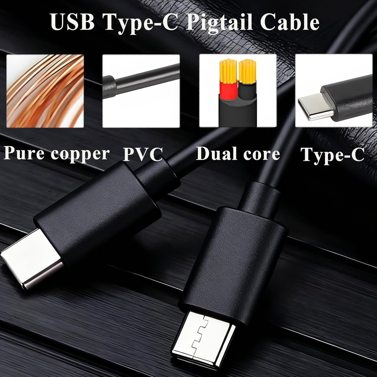 2 Cable,5V 3A 22AWG 2 Repair-0.5M/1.64FT (2PCS) USB Type-C Pin Bare Wire USB C Male Plug to Pin Open End Pigtail