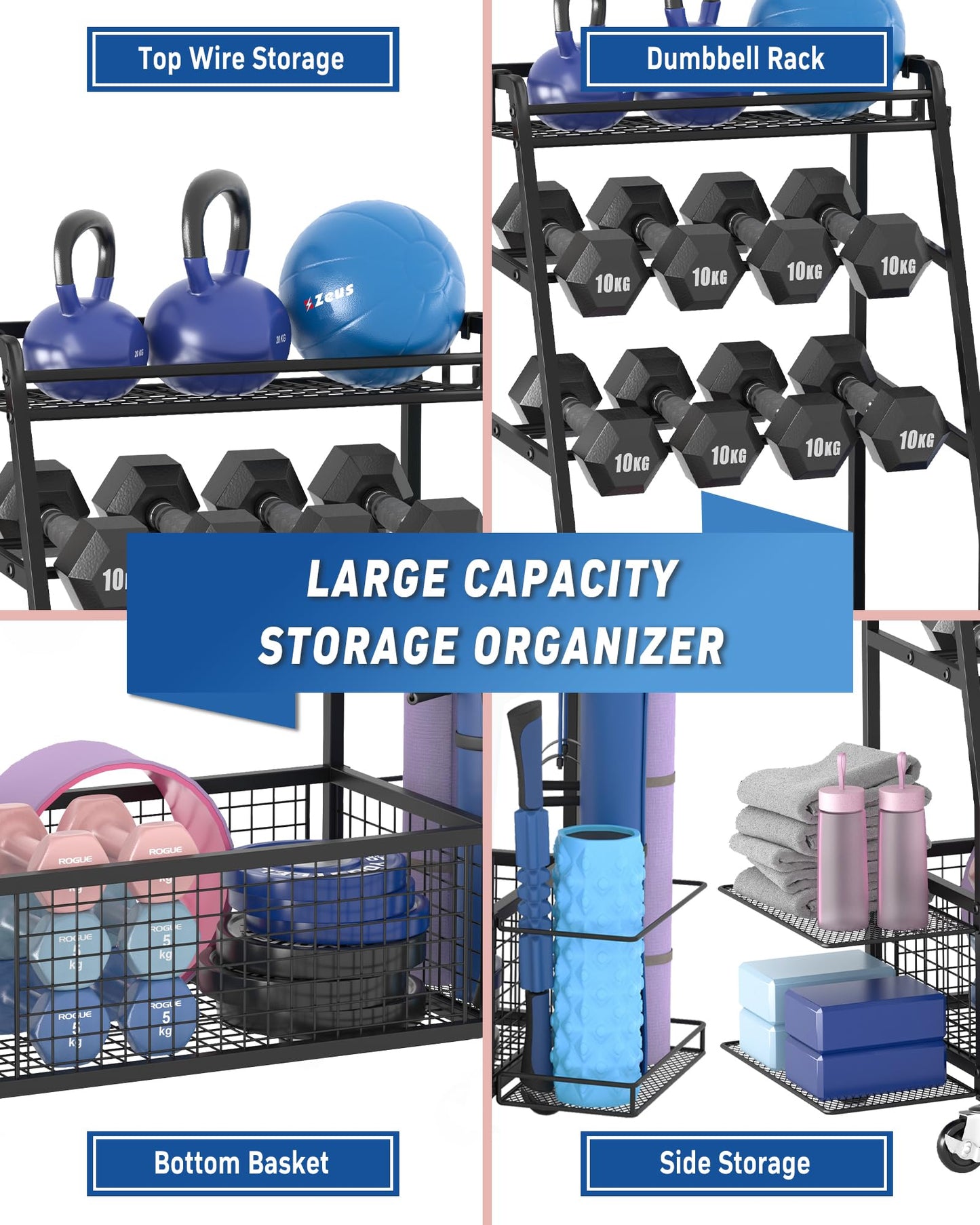 Staransun Staransun Dumbbell Rack Stand - Weight Rack for Dumbbells - Home Gym Storage Rack with 4 Flexible Wheels - Weight Rack for Home Gym with Side Storage and Hooks
