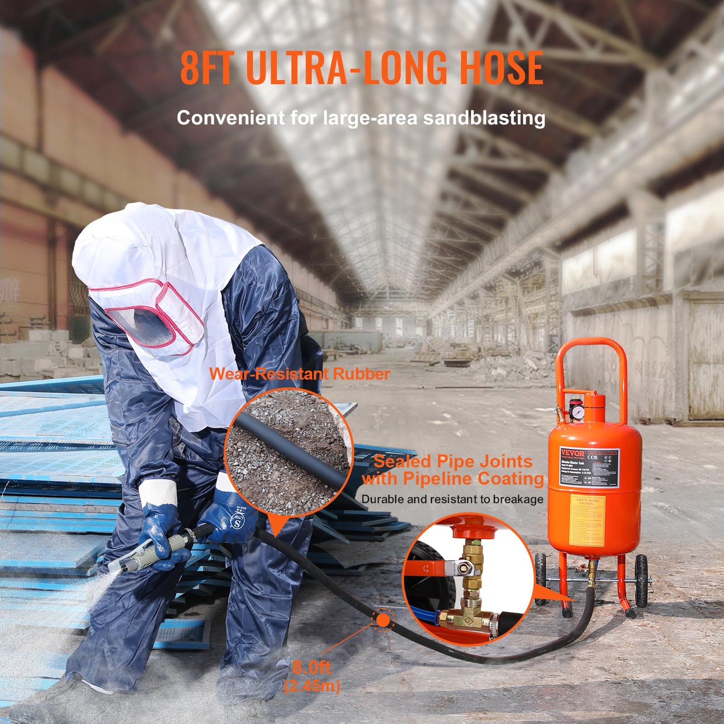 VEVOR 5 Gallon Sand Blaster, 60-110 PSI High Pressure Sandblaster, Portable Abrasive Blasting Tank, Air Sand Blasting Kit with 4 Ceramic Nozzles and Oil-Water Separator for Paint, Stain, Rust Removal