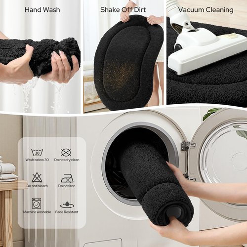 HOMEIDEAS Bathroom Rugs Sets 2 Piece, Small Bathroom Rugs, Soft, Absorbent Microfiber Mats, Machine Washable Bath Mats for Shower Room, Bathtub, Kitchen (20" x 32" + 16" x 24", Black)