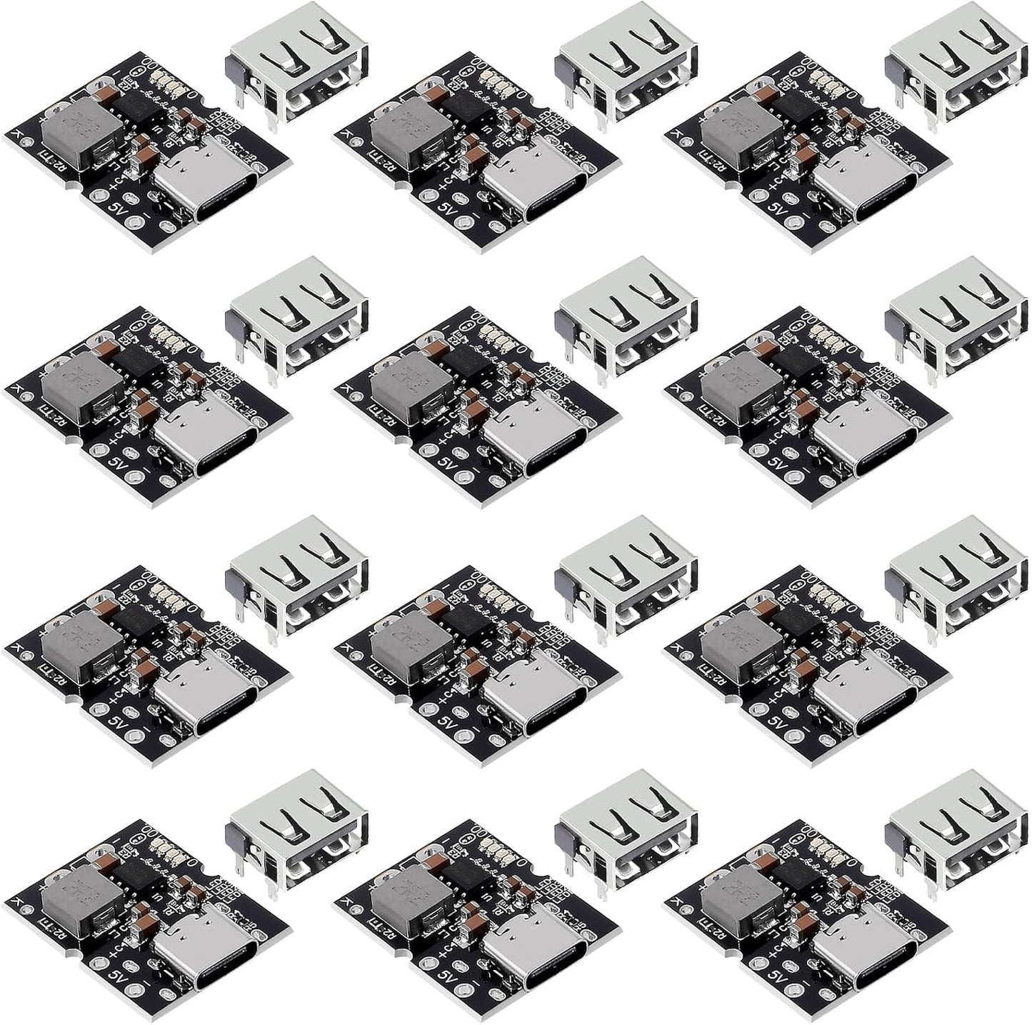 JUZITAO 12PCS 5V 2A Type-C USB Step-Up Power Module Boost Converter Lithium Battery Charging Protection Board with LED